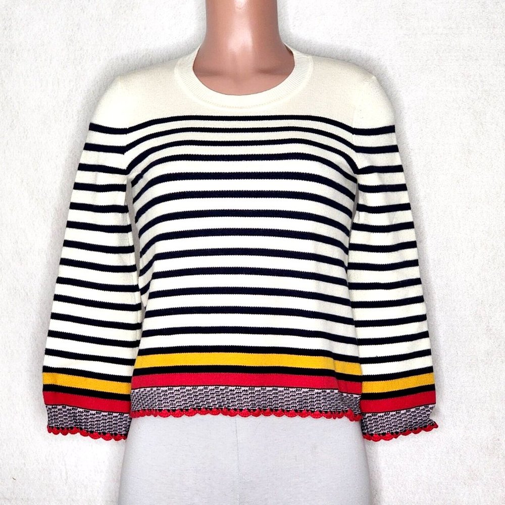 Marled Reunited Clothing Striped Sweater Black Multicolor Crochet 3/4 Sleeves